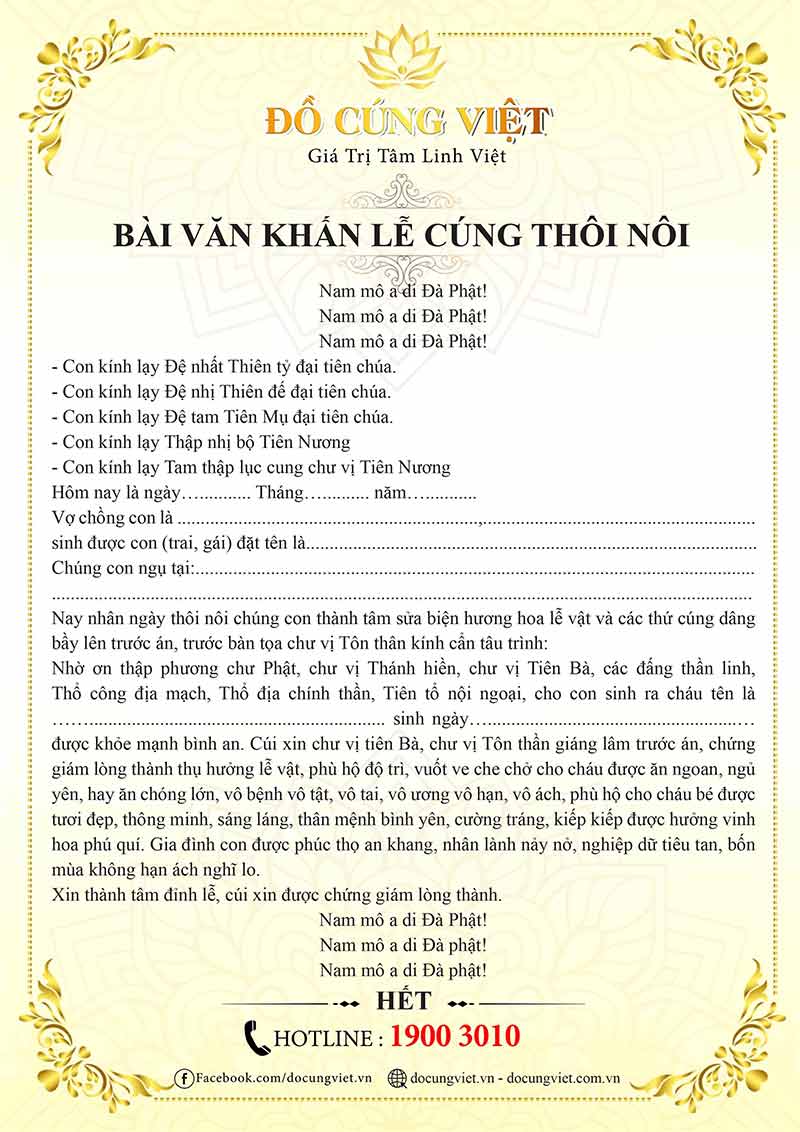 Bài cúng văn khấn thôi nôi cho bé gái