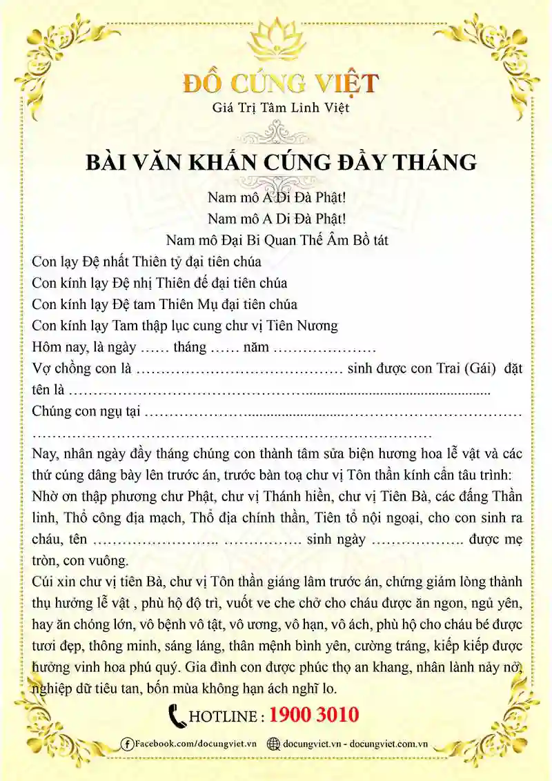 Bài văn khấn cúng đầy tháng bé trai và bé gái