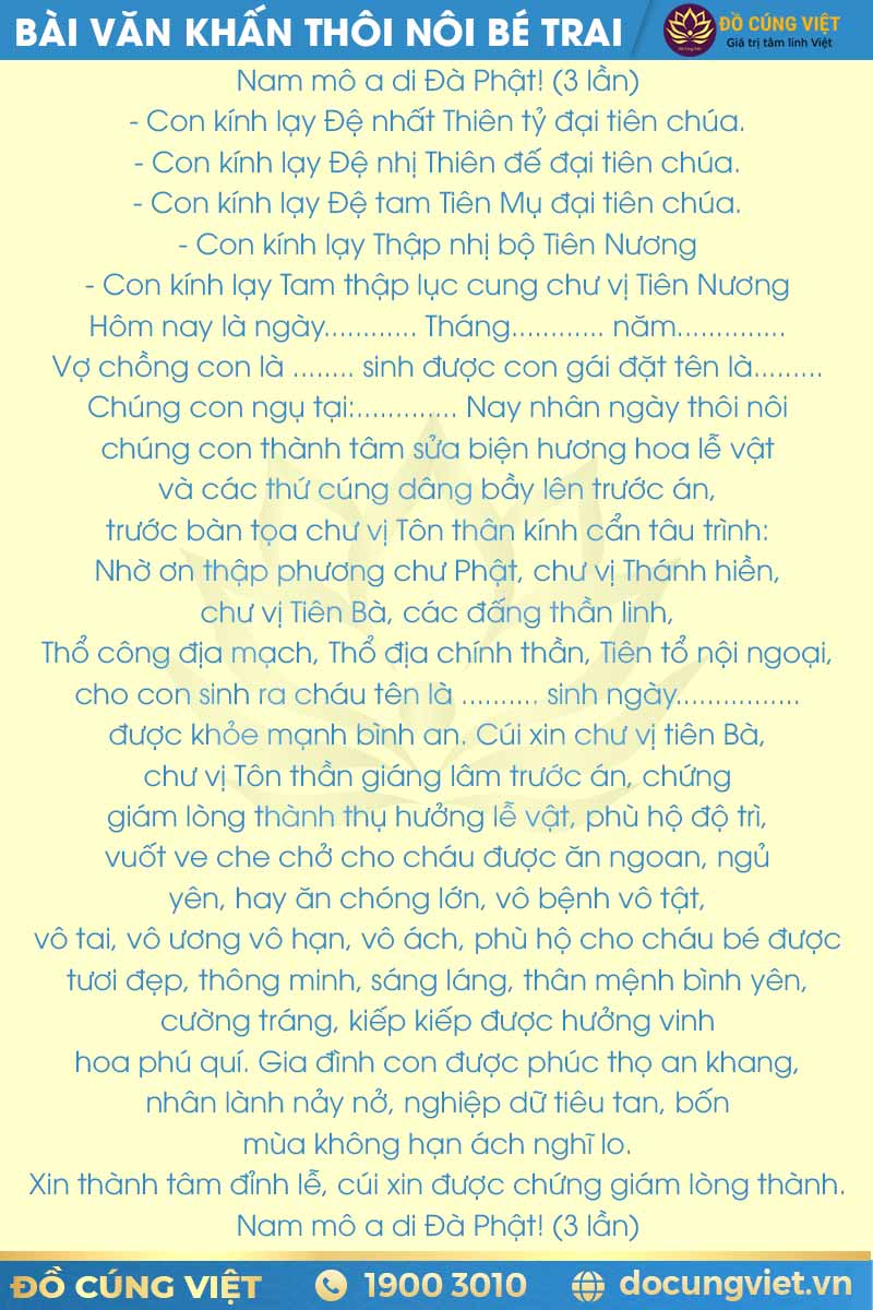 Bài văn khấn cúng thôi nôi bé trai