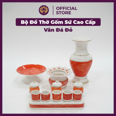 Alternative view of Bộ Đồ Thờ Gốm Sứ Cao Cấp Vân Đá Đỏ