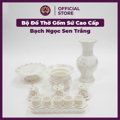 Alternative view of Bộ Đồ Thờ Gốm Sứ Cao Cấp Bạch Ngọc Sen Đá