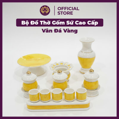 Alternative view of Bộ Đồ Thờ Gốm Sứ Cao Cấp Vân Đá Vàng