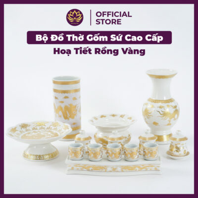 Alternative view of Bộ Đồ Thờ Gốm Sứ Cao Cấp Họa Tiết Rồng Vàng