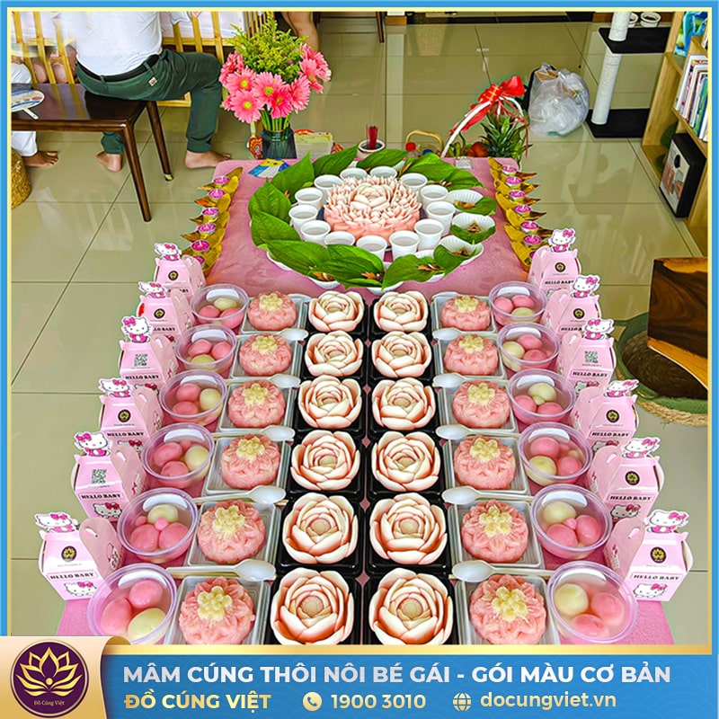 Hình ảnh mâm cúng thôi nôi bé gái [GÓI THEO TONE MÀU CƠ BẢN] - Chi nhánh Đồ Cúng Việt TPHCM
